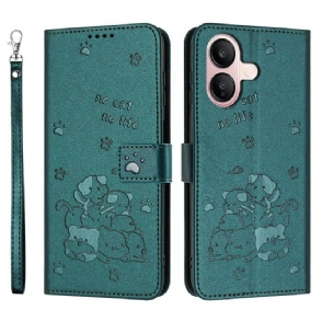 Leren Hoesje Voor Vivo V60 Lite Bandje Met Kattenpatroon