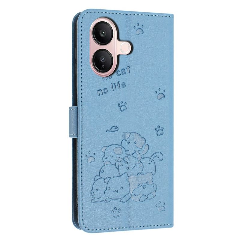 Leren Hoesje Voor Vivo V60 Lite Bandje Met Kattenpatroon