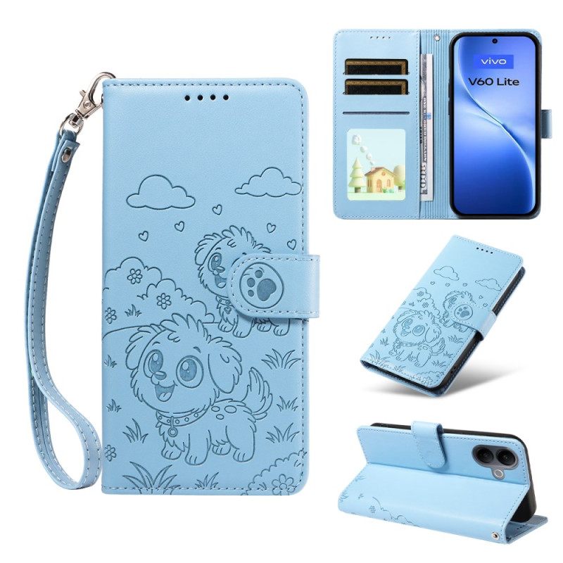Leren Hoesje Voor Vivo V60 Lite Rfid-bescherming En Hondenpatroon