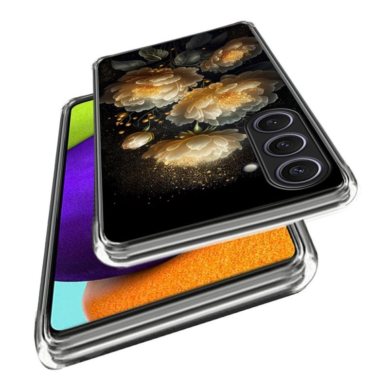 Case Hoesje Samsung Galaxy S25 Plus 5g Telefoonhoesje Gouden Pioenrozen