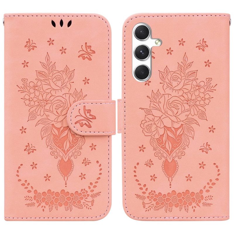Flip Case Leren Samsung Galaxy S25 Plus 5g Roze Suède-effect