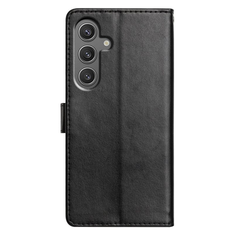 Folio-hoesje Samsung Galaxy S25 Plus 5g Telefoonhoesje Effen Kunstleer Met Bandje