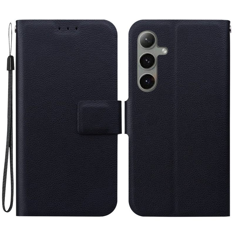 Folio-hoesje Samsung Galaxy S25 Plus 5g Telefoonhoesje Effen Leerlook Met Bandje