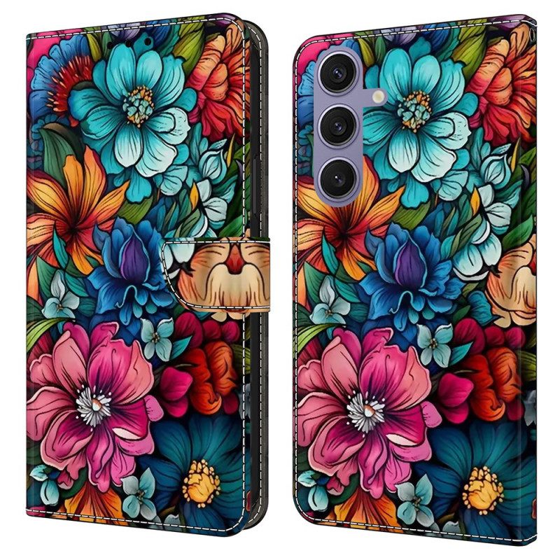 Folio-hoesje Samsung Galaxy S25 Plus 5g Telefoonhoesje Kleurrijke Bloemen