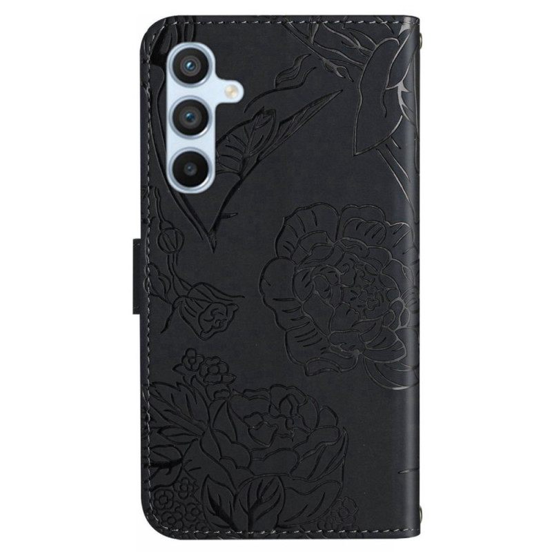 Folio-hoesje Samsung Galaxy S25 Plus 5g Telefoonhoesje Vlinderprint Met Bandje