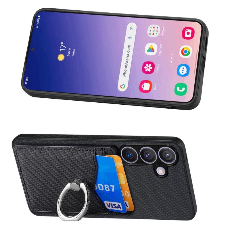 Hoesje Samsung Galaxy S25 Plus 5g Kaarthouder En Ringhouder Van Koolstofvezel