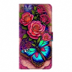 Leren Hoesje Samsung Galaxy S25 Plus 5g Blauwachtige Vlinder Bescherming Hoesje