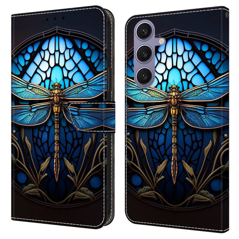 Leren Hoesje Samsung Galaxy S25 Plus 5g Blauwe Libelle Bescherming Hoesje