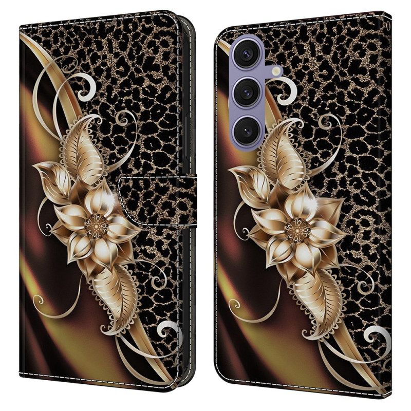 Leren Hoesje Samsung Galaxy S25 Plus 5g Metallic Bloemen Bescherming Hoesje