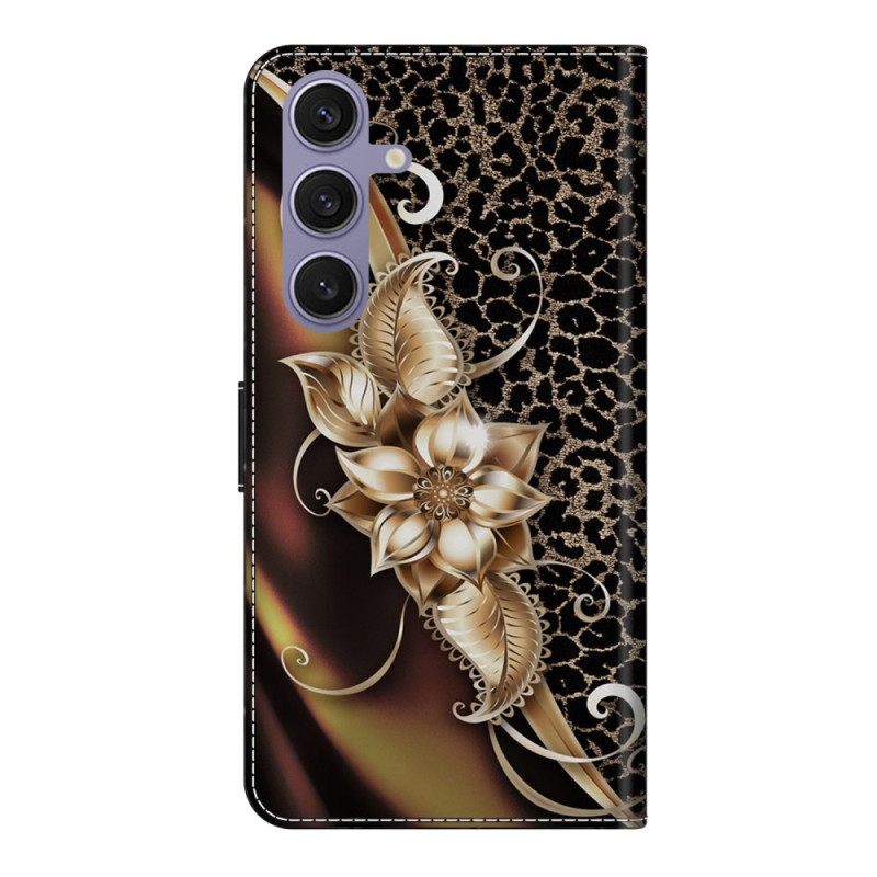 Leren Hoesje Samsung Galaxy S25 Plus 5g Metallic Bloemen Bescherming Hoesje