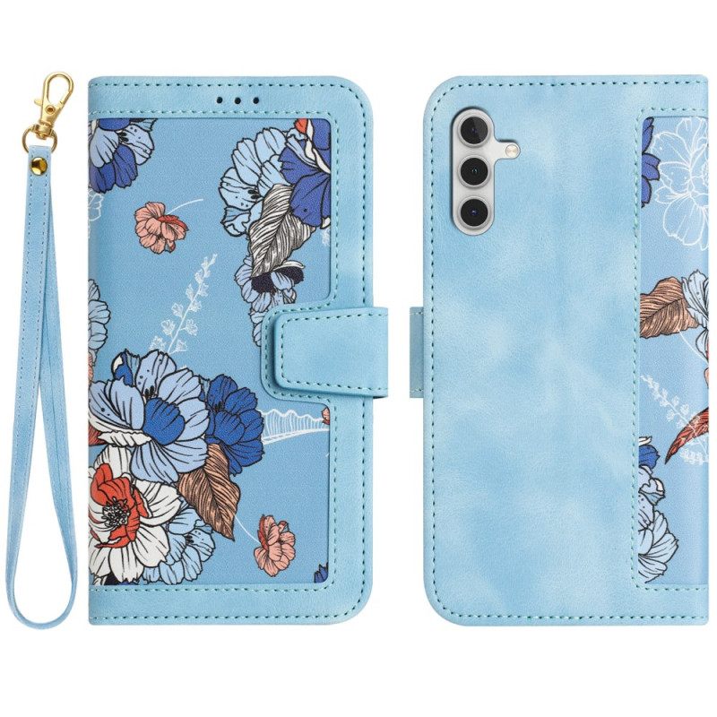Leren Hoesje Voor Samsung Galaxy S25 Plus 5g Bloemendesign Met Bandje