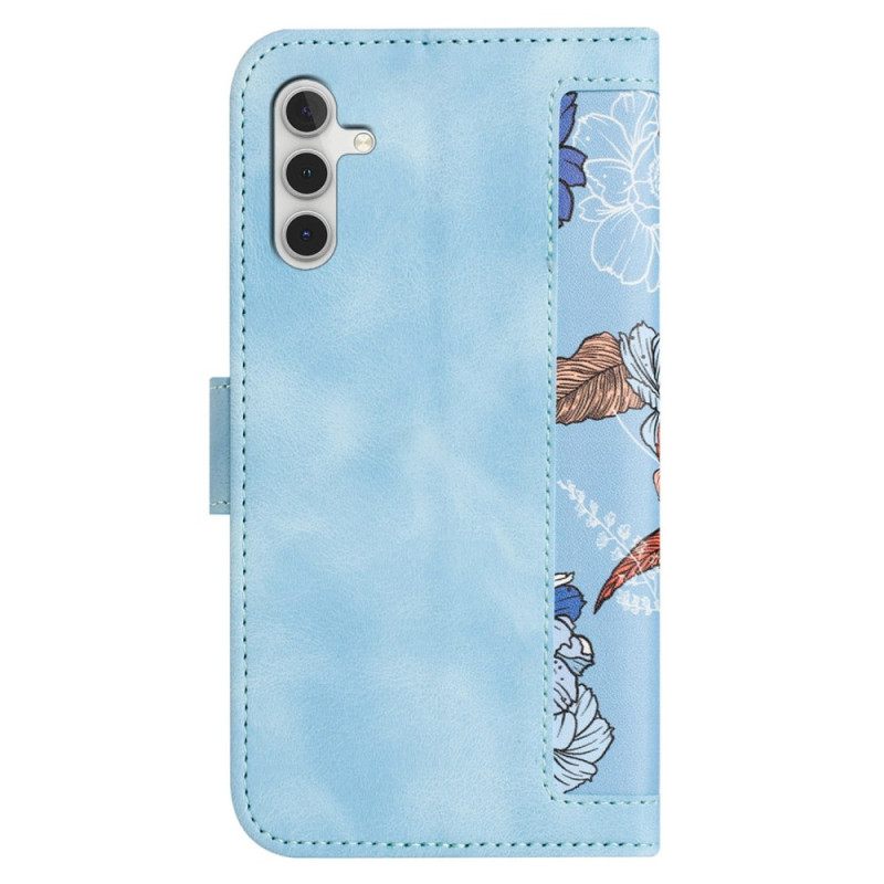 Leren Hoesje Voor Samsung Galaxy S25 Plus 5g Bloemendesign Met Bandje