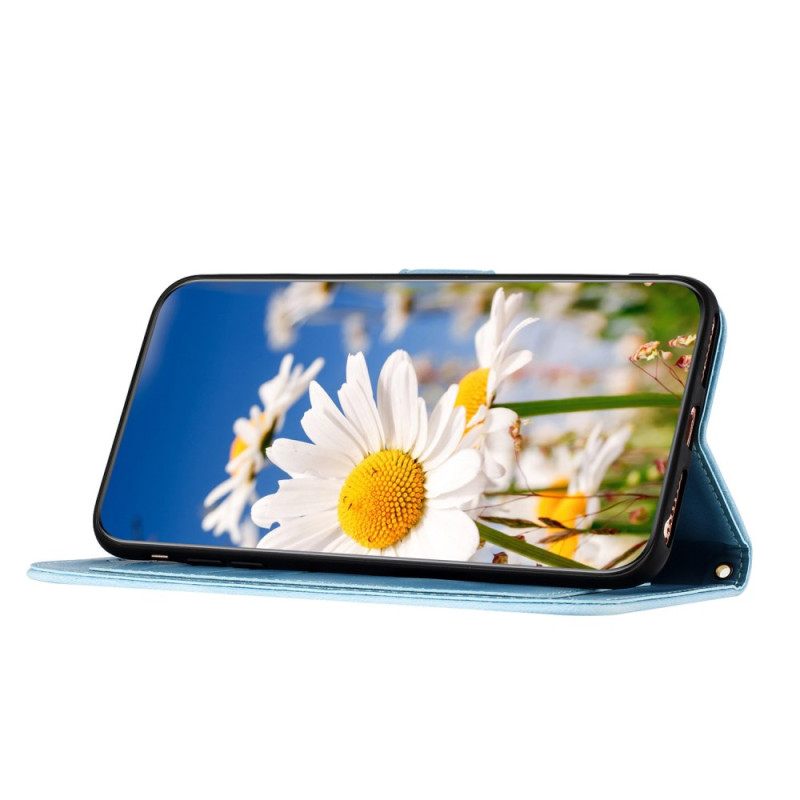Leren Hoesje Voor Samsung Galaxy S25 Plus 5g Bloemendesign Met Bandje