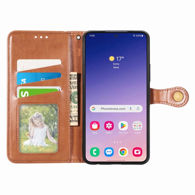 Leren Hoesje Voor Samsung Galaxy S25 Plus 5g Knoopsluiting