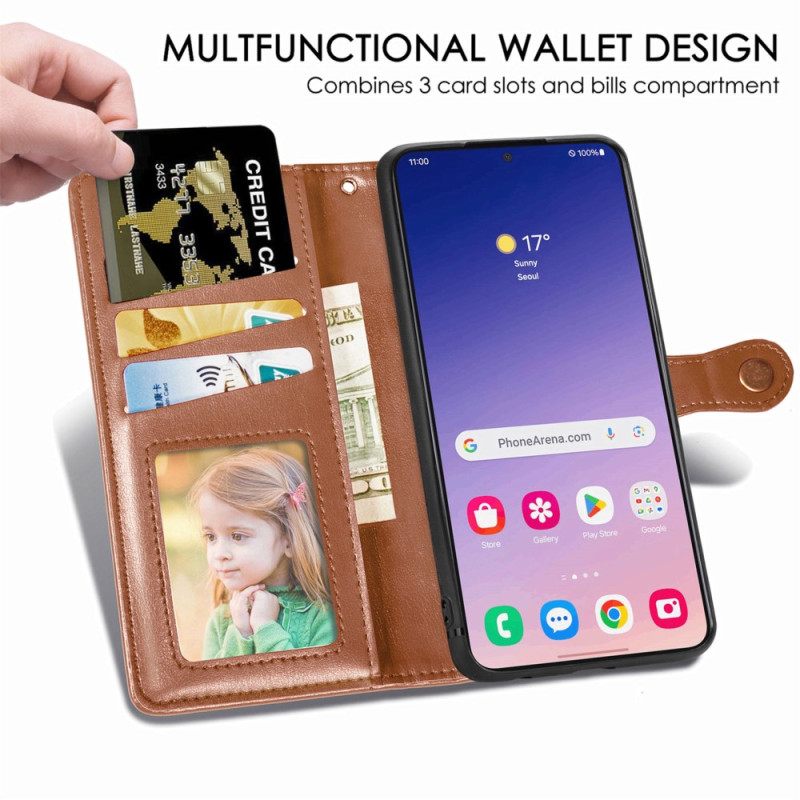 Leren Hoesje Voor Samsung Galaxy S25 Plus 5g Knoopsluiting