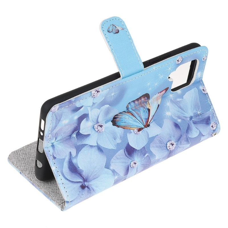 Folio-hoesje voor Samsung Galaxy M32 Vlinder En Blauwe Bloemen