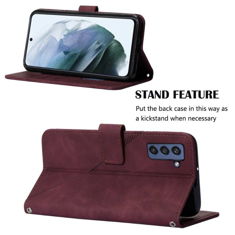 Folio-hoesje voor Samsung Galaxy S21 Plus 5G Anti-fall Geometrisch Ontwerp Met Riem