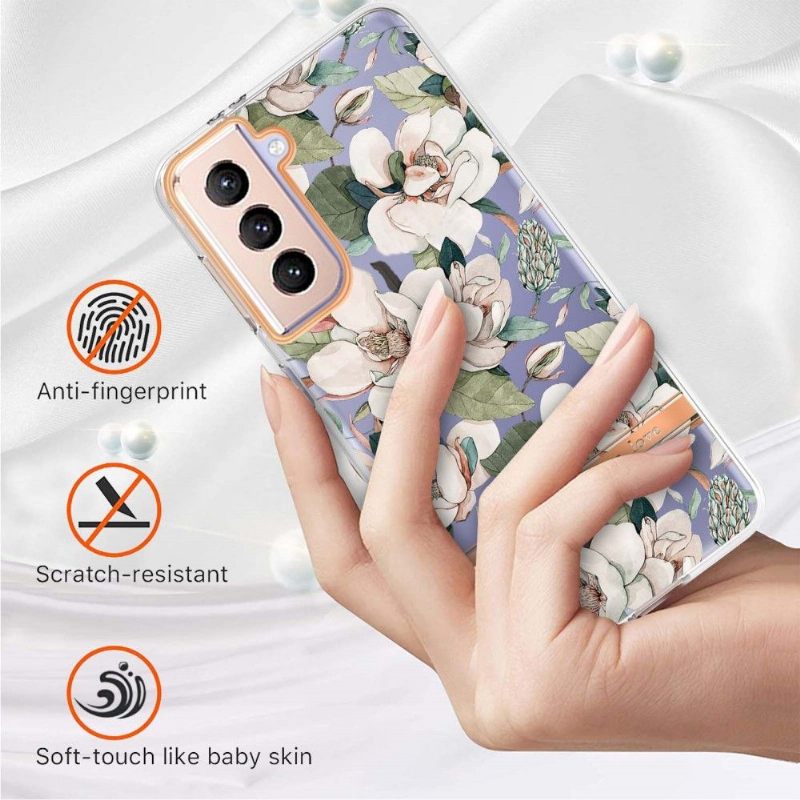 Hoesje voor Samsung Galaxy S21 Plus 5G Anti-fall Witte Bloem Gardenia