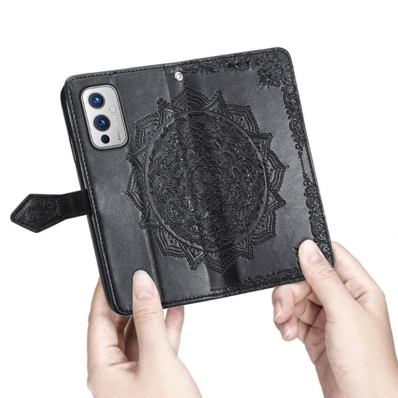 Folio-hoesje voor OnePlus 9 Anti-fall Mandala-reliëf Kunstleer Retro