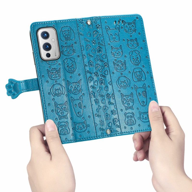 Folio-hoesje voor OnePlus 9 Dieren In Reliëf