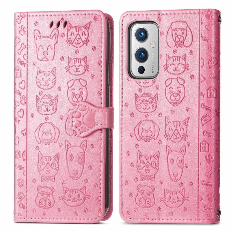 Folio-hoesje voor OnePlus 9 Dieren In Reliëf