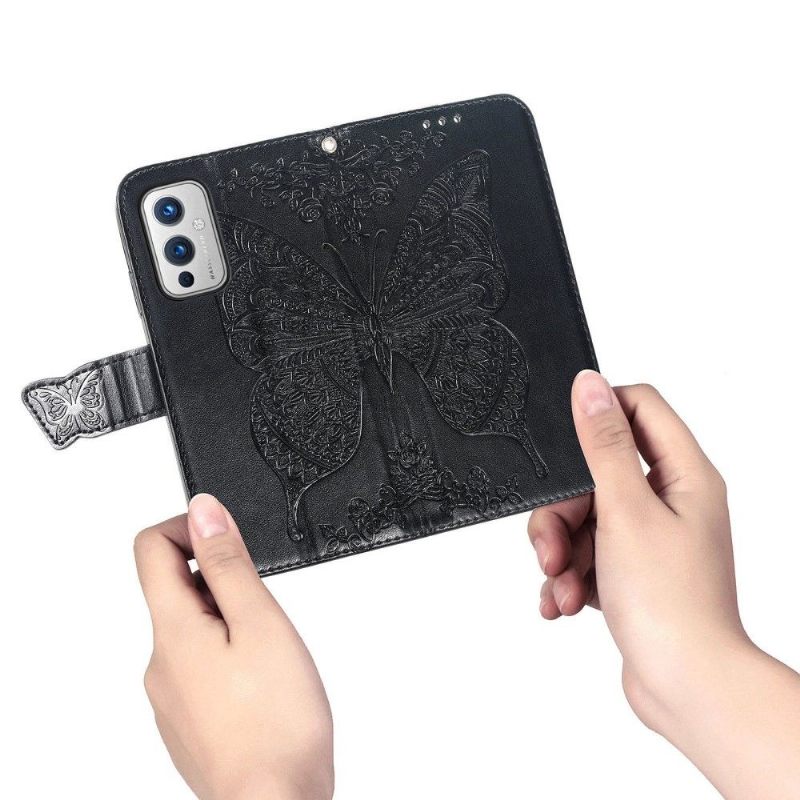 Leren Hoesje voor OnePlus 9 Bescherming Vlinder Met Reliëf