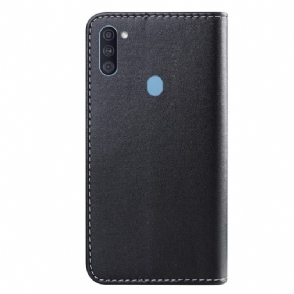 Leren Hoesje voor Samsung Galaxy M11 Bescherming Driekleurige Stiksels Van Kunstleer