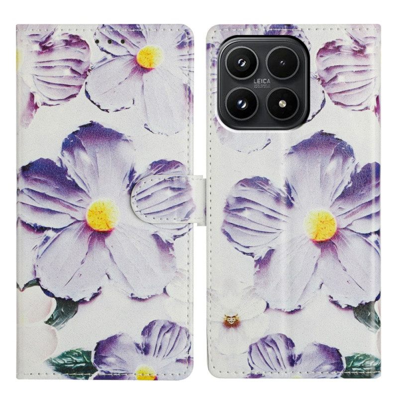 Leren Hoesje Voor Xiaomi 17 Paarse Bloemen