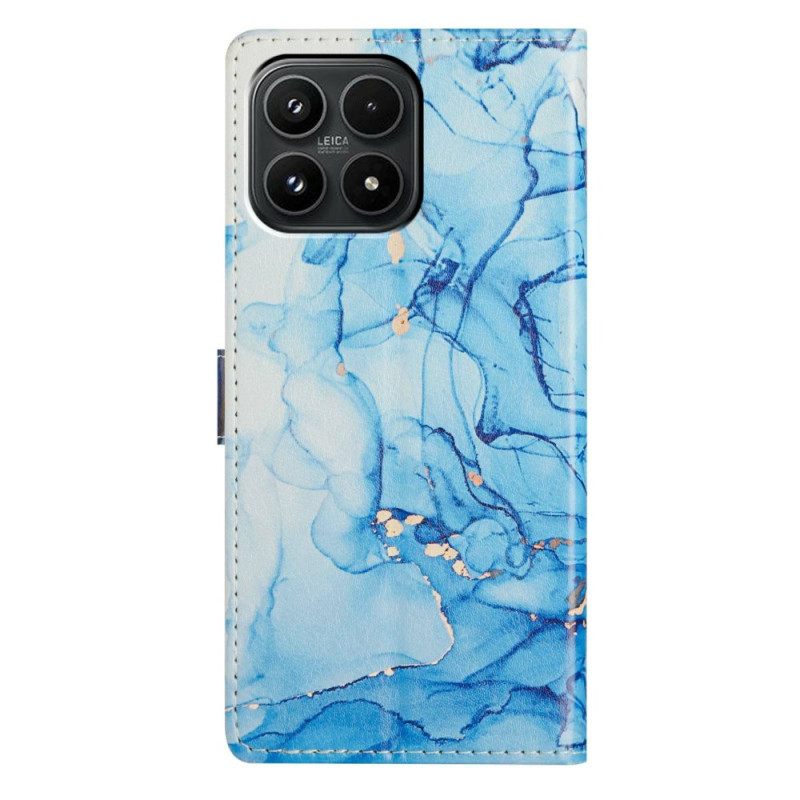 Leren Hoesje Xiaomi 17 Blauw Marmer Bescherming Hoesje