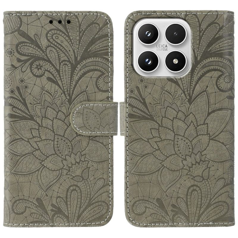 Leren Hoesje Xiaomi 17 Bloemenkantpatroon Bescherming Hoesje