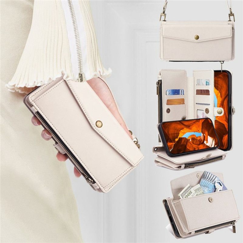 Leren Hoesje Xiaomi 17 Portemonnee Met Schouderband En Koord Bescherming Hoesje