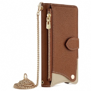Leren Hoesje Xiaomi 17 Schouderband Met Spiegel En Ketting Bescherming Hoesje