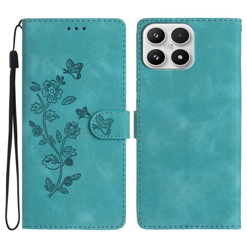 Leren Hoesje Xiaomi 17 Suède-effect Bloemenpatroon Bescherming Hoesje