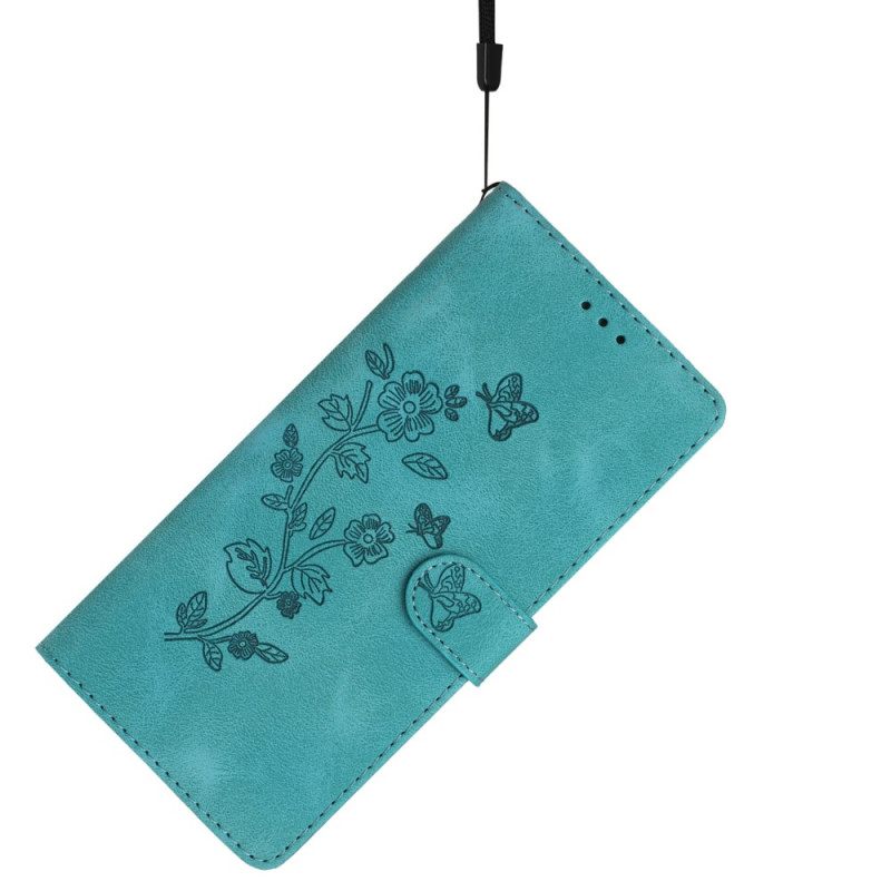 Leren Hoesje Xiaomi 17 Suède-effect Bloemenpatroon Bescherming Hoesje