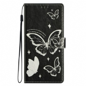 Leren Hoesje Xiaomi 17 Zwart-witte Vlinders