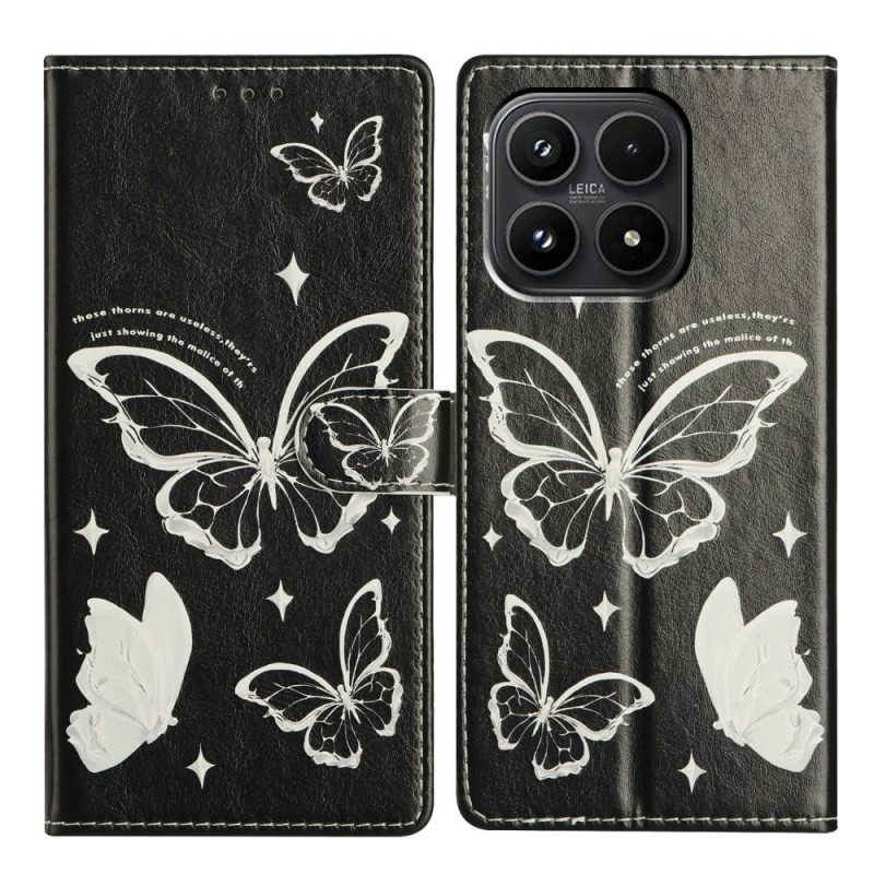Leren Hoesje Xiaomi 17 Zwart-witte Vlinders