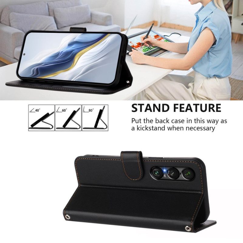 Bescherming Hoesje Sony Xperia 1 Vii Lederlook Met Koord