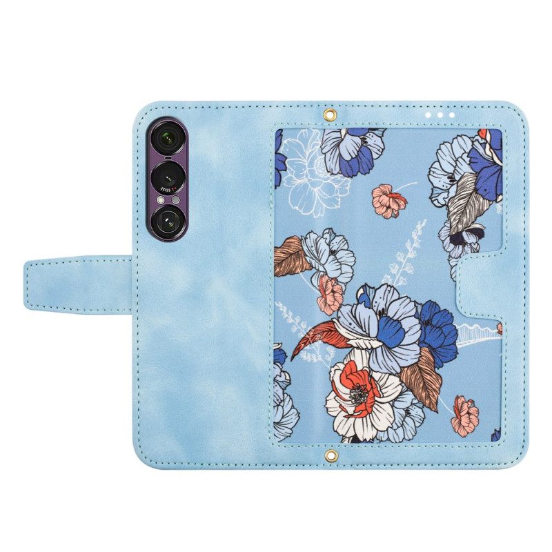 Flip Case Leren Sony Xperia 1 Vii Bloemenprint Met Bandje