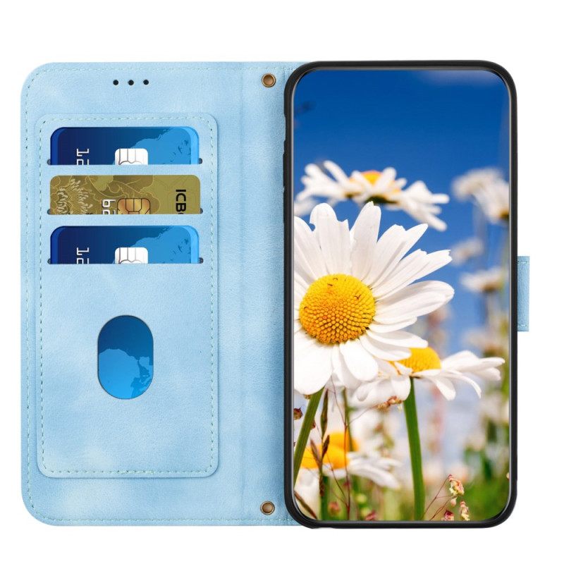 Flip Case Leren Sony Xperia 1 Vii Bloemenprint Met Bandje
