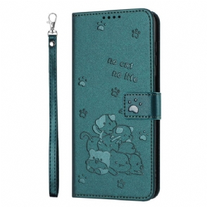 Flip Case Leren Sony Xperia 1 Vii Cartoonkatten Met Bandjes