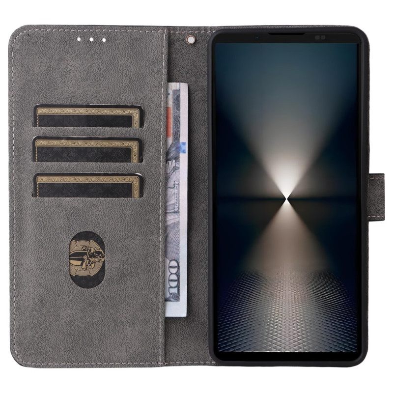 Flip Case Leren Sony Xperia 1 Vii Rfid-bescherming En Bandje