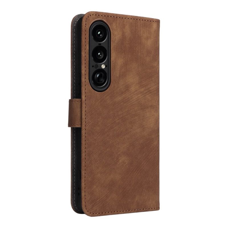 Flip Case Leren Sony Xperia 1 Vii Rfid-bescherming En Bandje