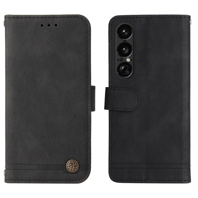 Flip Case Leren Sony Xperia 1 Vii Vintage-effect Met Klinknagel