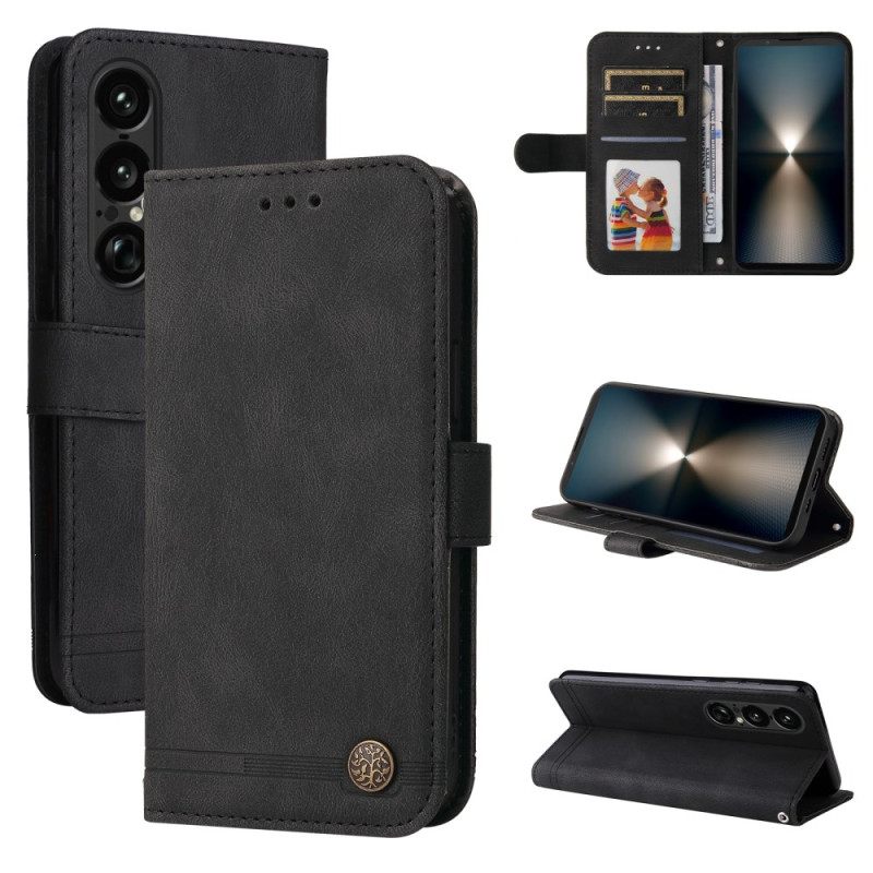 Flip Case Leren Sony Xperia 1 Vii Vintage-effect Met Klinknagel