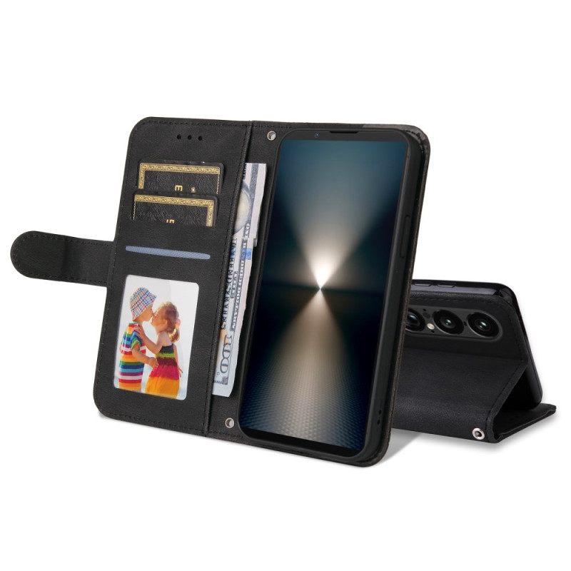 Flip Case Leren Sony Xperia 1 Vii Vintage-effect Met Klinknagel