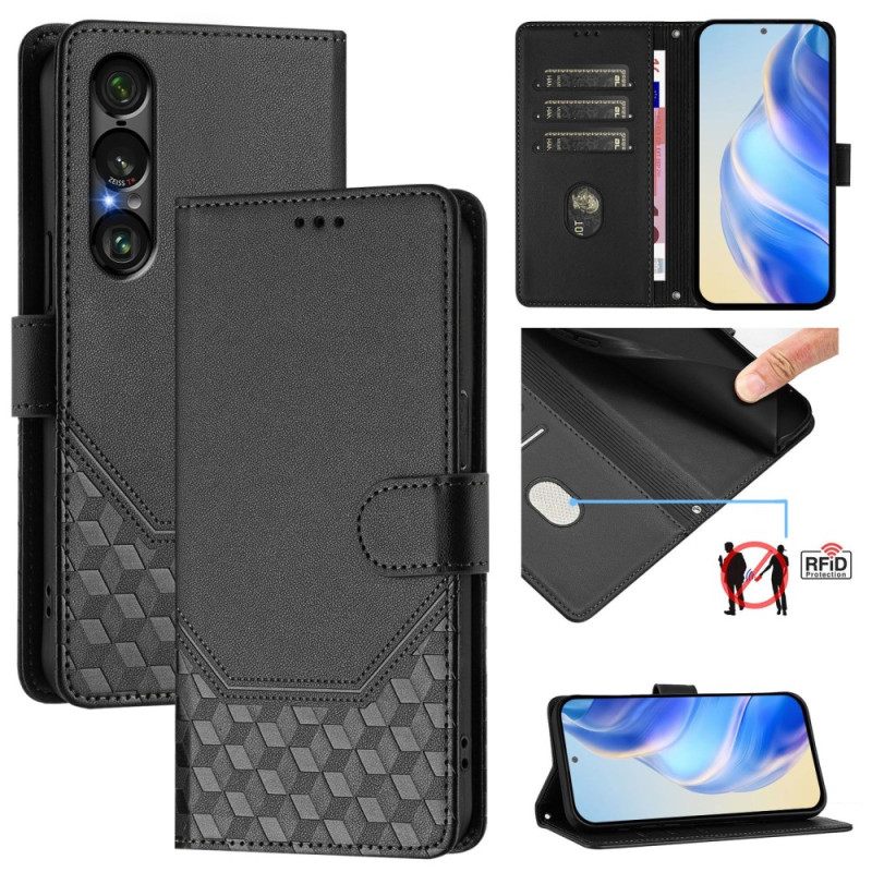Folio-hoesje Sony Xperia 1 Vii Rfid-bescherming Honingraatpatroon
