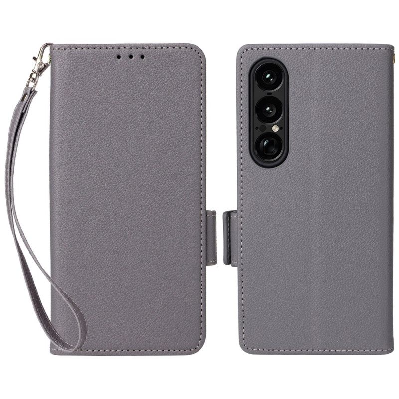 Folio-hoesje Sony Xperia 1 Vii Telefoonhoesje Lychee-textuur Met Riem