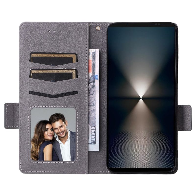 Folio-hoesje Sony Xperia 1 Vii Telefoonhoesje Lychee-textuur Met Riem