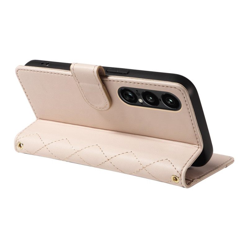 Leren Hoesje Sony Xperia 1 Vii Gewatteerd Met Riem En Schouderriem Bescherming Hoesje