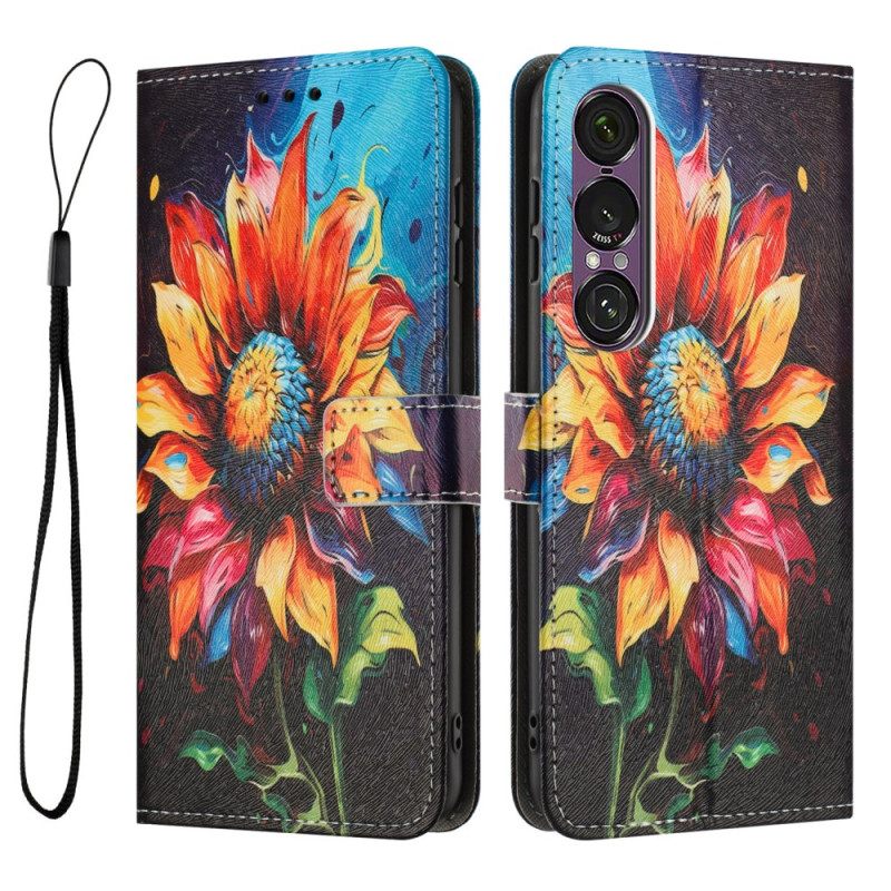 Leren Hoesje Sony Xperia 1 Vii Zonnebloempatroon Bescherming Hoesje